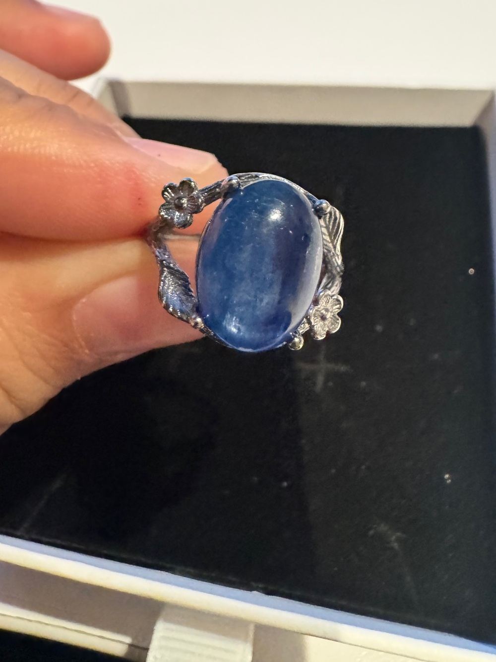 KYANITE Blue Gemstone Floral Ring adjustable size